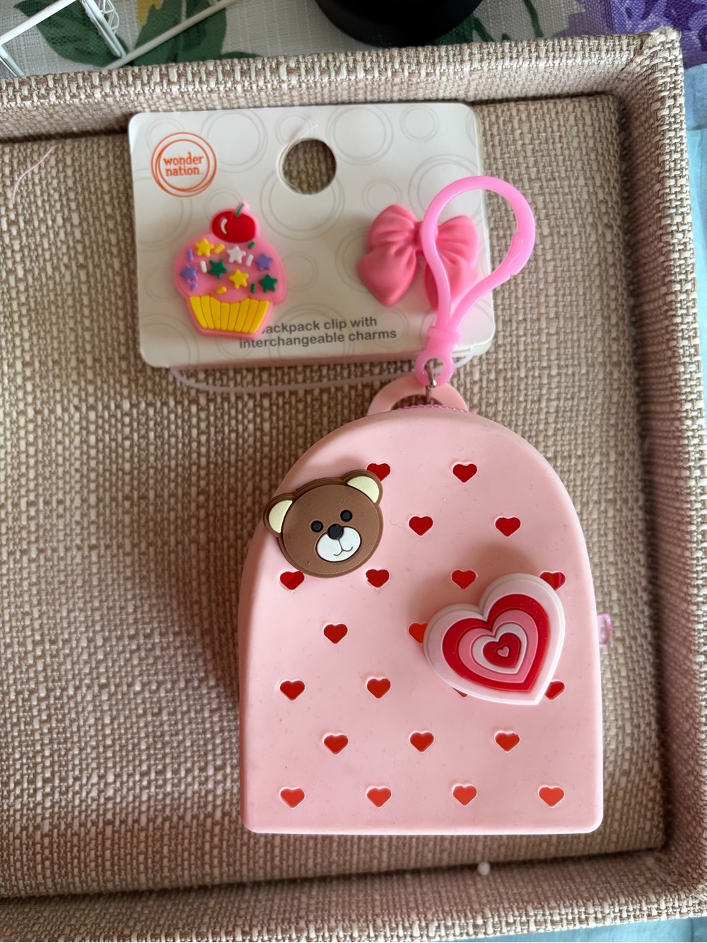 Pink Backpack Clip Keychain with 4 Fun Charms by Wonder Nation